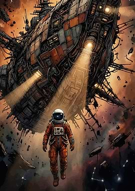 Astronaut and Spaceship in Space