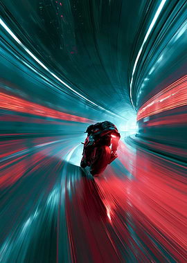 Motorcycle in a futuristic tunnel