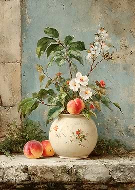 Still Life with Peaches and Flowers