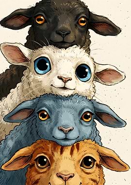 Stack of Cute Sheep