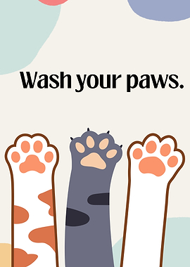 Wash Your Paws Cat Illustration