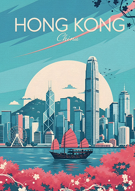 Hong Kong Skyline Vintage Poster