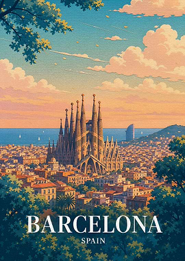 Barcelona Cityscape with Sagrada Familia