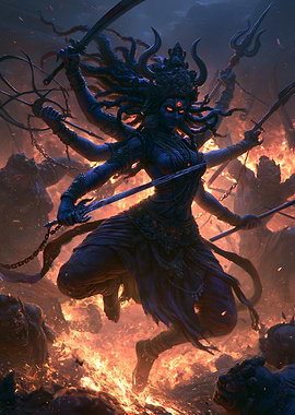 Goddess Kali in Fiery Battle