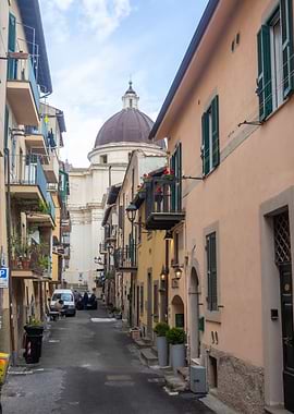 Narrow Italian Street with Dome
