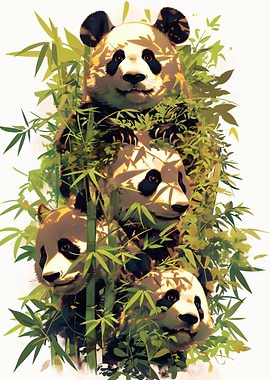 Pandas in Bamboo Forest