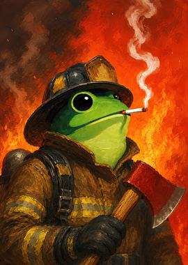 Frog Firefighter Smoking Axe