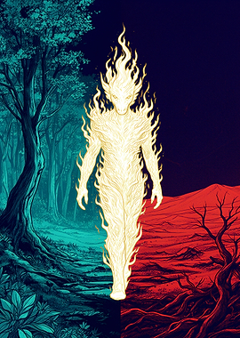 Fiery Being in Dual Landscapes