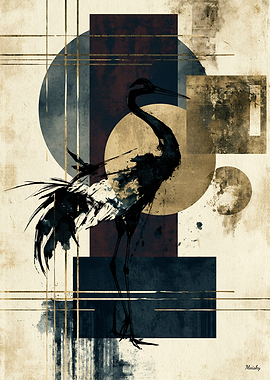 Sumi-E Crane Zen No. 15 – Japanese Ink Bird Wall Art