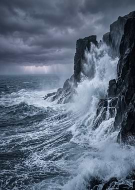 Stormy Seas Crashing Against Cliffs