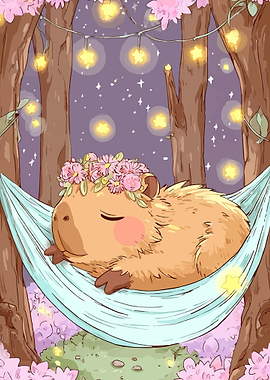 Capybara Sleeping in a Hammock