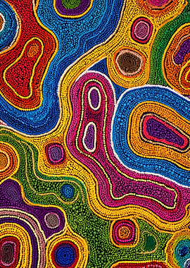 Vibrant Aboriginal Dot Painting Abstract Art
