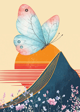 Butterfly over Mountains and Sun