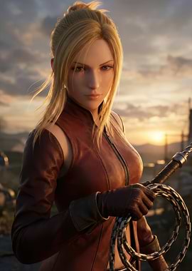 Warrior Woman with Whip at Sunset