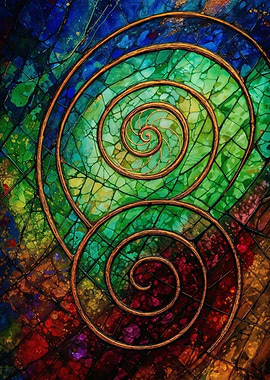 Golden Spirals – Stained Glass Cosmos – Abstract Porcelain #93