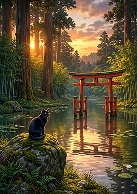 Black Cat Zen Nature Art