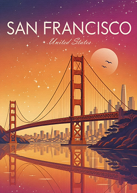 San Francisco Golden Gate Bridge Retro Poster