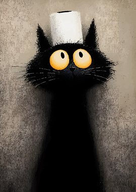 Black Cat Wearing Toilet Paper Hat