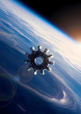 Interstellar: Futuristic Spacecraft Orbiting Earth