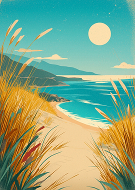 Coastal Dune Landscape with Moon