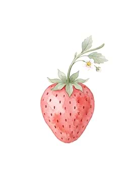 Watercolor Strawberry with Blossoms