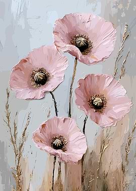 Pink Poppies with Golden Stems