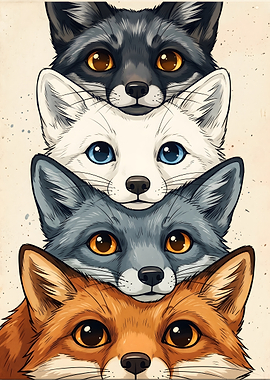 Stack of Four Foxes