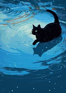Black Cat in Rippling Water