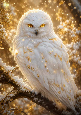 Majestic Snowy Owl with Golden Accents