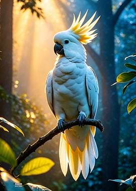 Cockatoo in Sunlit Forest