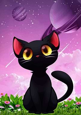 Cute Black Cat in Space