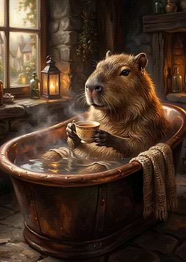Capybara enjoying a relaxing bath