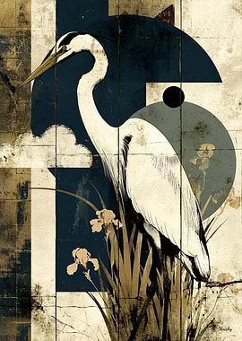Neo-Rinpa Heron No. 01 – Japanese Decorative Wall Art