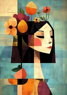 Abstract Portrait of a Woman with Flowers