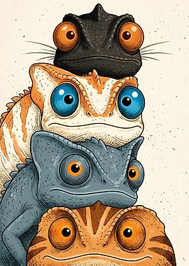 Stack of Cute Chameleons