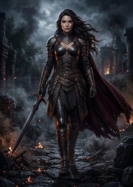 Warrior Woman in Ruined City