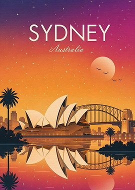 Sydney Opera House and Harbour Bridge at Sunset