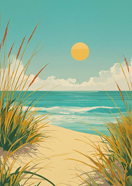 Beach Path with Tall Grass and Ocean