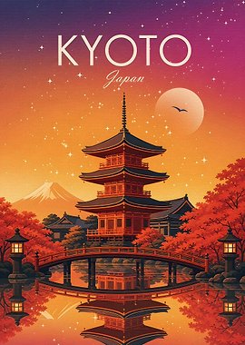 Kyoto Japan Pagoda and Mount Fuji