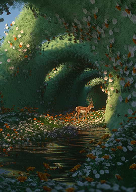 Deer in a Floral Tunnel
