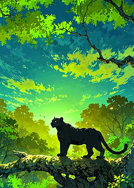 Black Panther on a Tree Branch