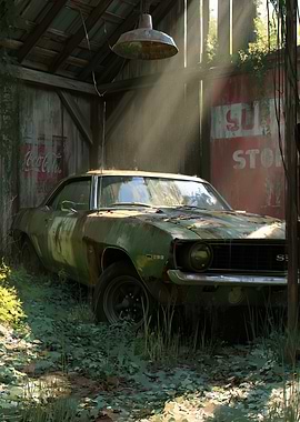 Abandoned Classic Car in Barn