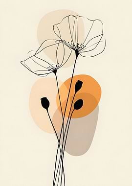Minimalist Floral Line Art with Abstract Shapes
