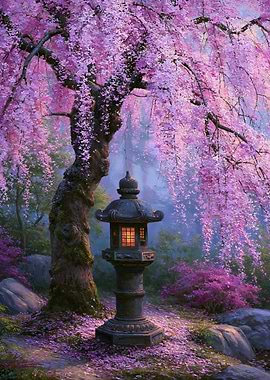 Enchanting Japanese Garden with Cherry Blossoms