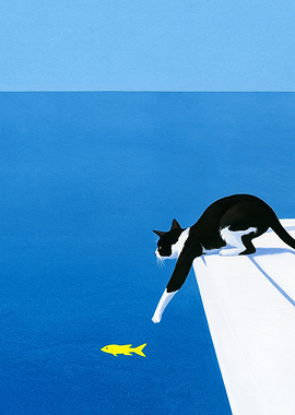 Cat reaching for a fish