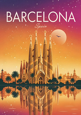 Barcelona Sagrada Familia Vintage Poster