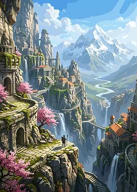Fantasy City on a Cliffside