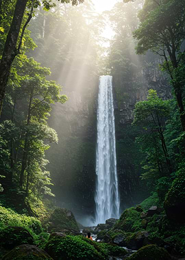 Majestic Waterfall in Lush Green Forest