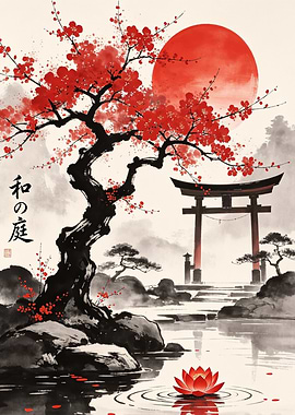 Japanese Gate Garden with Cherry Blossoms