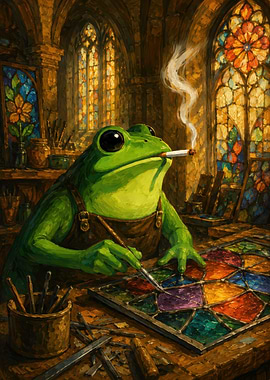 Frog Stained Glass Artist Smoking